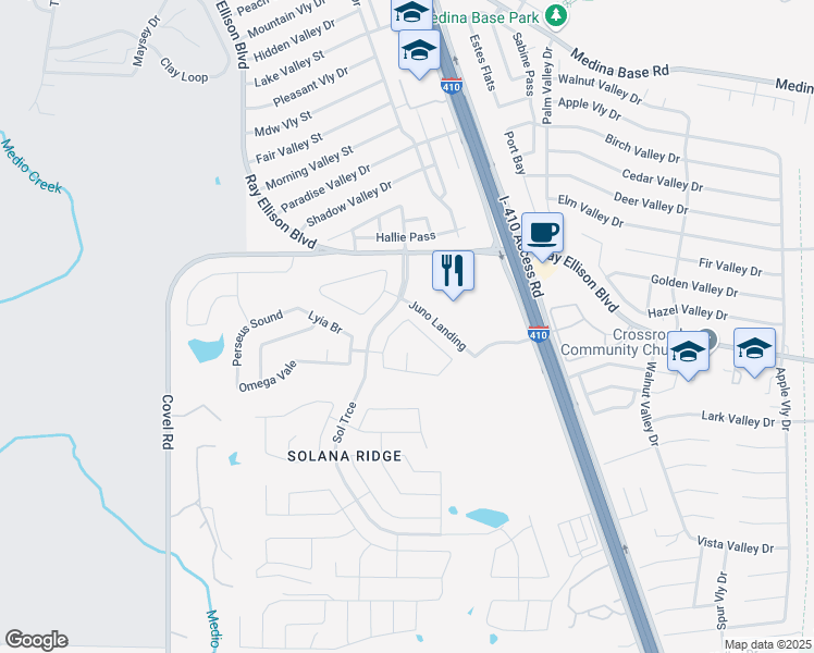 map of restaurants, bars, coffee shops, grocery stores, and more near 7226 Horizon Star in San Antonio