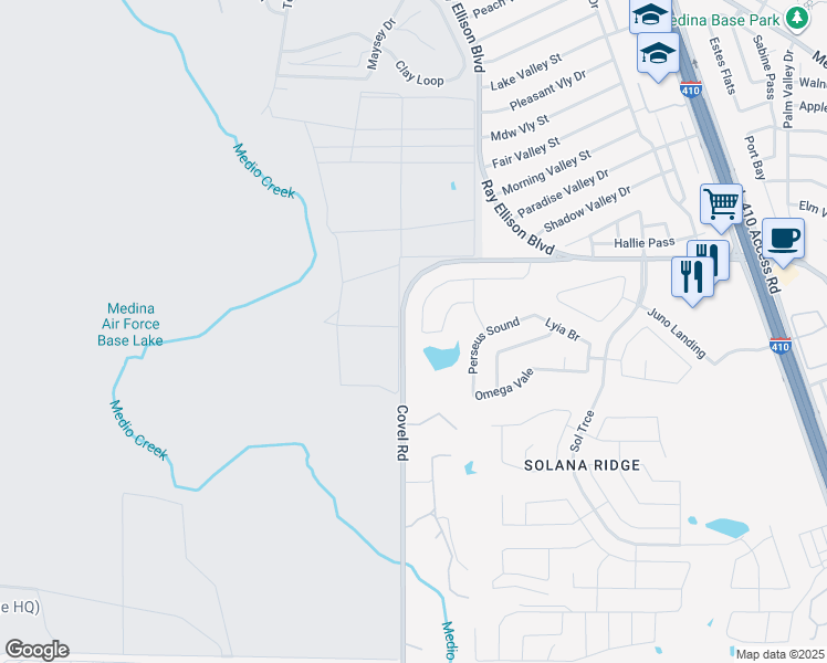 map of restaurants, bars, coffee shops, grocery stores, and more near 7659 Hercules Point in San Antonio