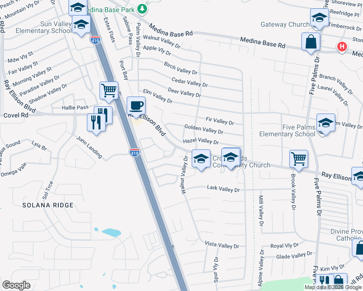 map of restaurants, bars, coffee shops, grocery stores, and more near 6718 Freedom Ranch in San Antonio