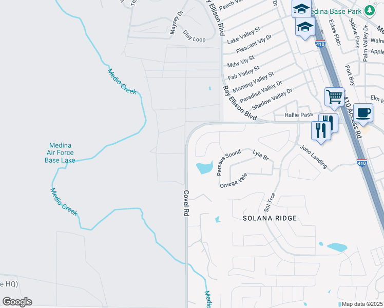 map of restaurants, bars, coffee shops, grocery stores, and more near 7659 Hercules Point in San Antonio