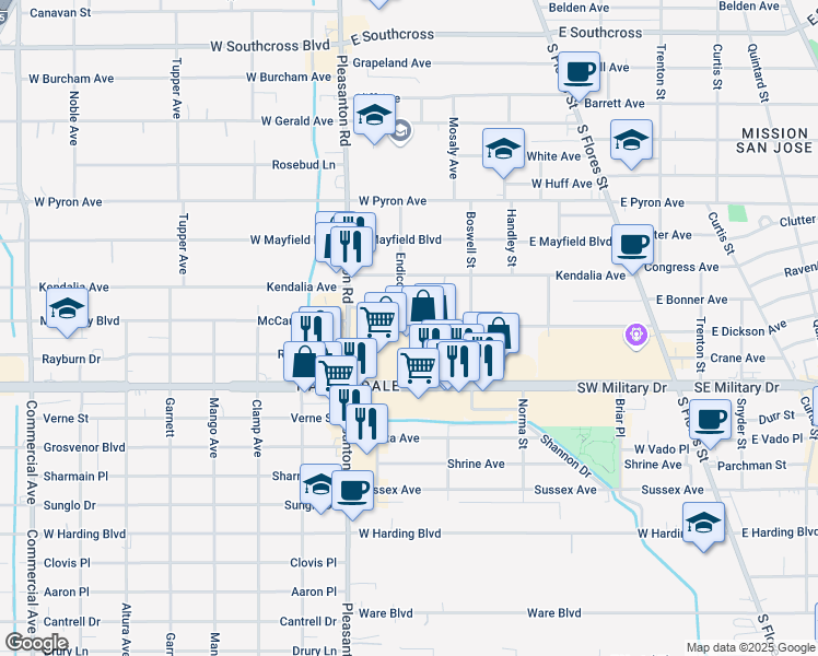 map of restaurants, bars, coffee shops, grocery stores, and more near in San Antonio