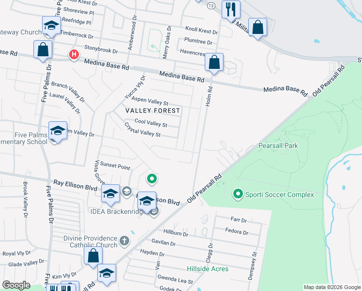 map of restaurants, bars, coffee shops, grocery stores, and more near 7010 Sunset Valley Street in San Antonio