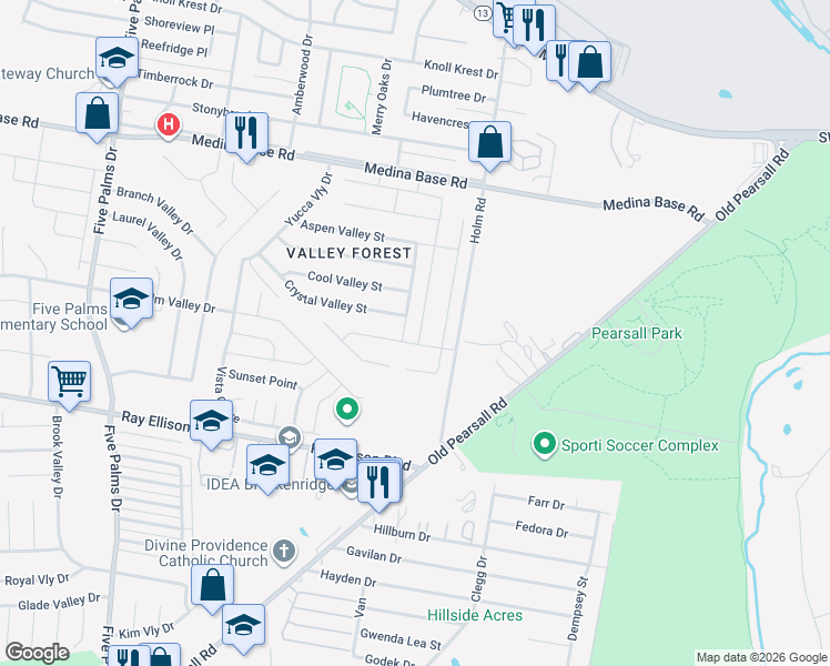map of restaurants, bars, coffee shops, grocery stores, and more near 7010 Sunset Valley Street in San Antonio