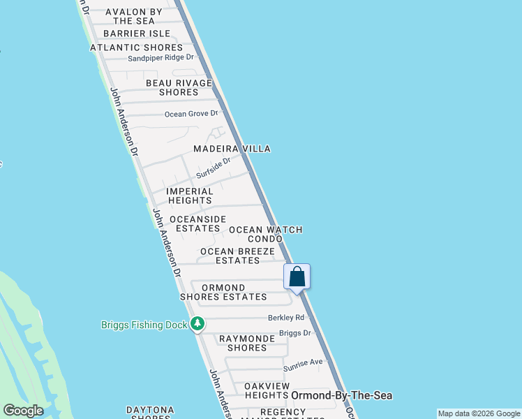 map of restaurants, bars, coffee shops, grocery stores, and more near 3 Sunny Beach Drive in Ormond Beach