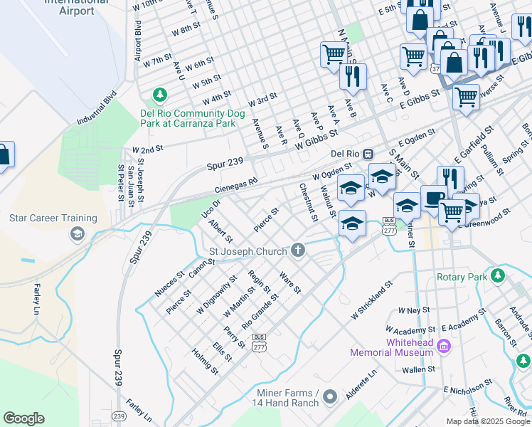 map of restaurants, bars, coffee shops, grocery stores, and more near 198 La Grande St in Del Rio