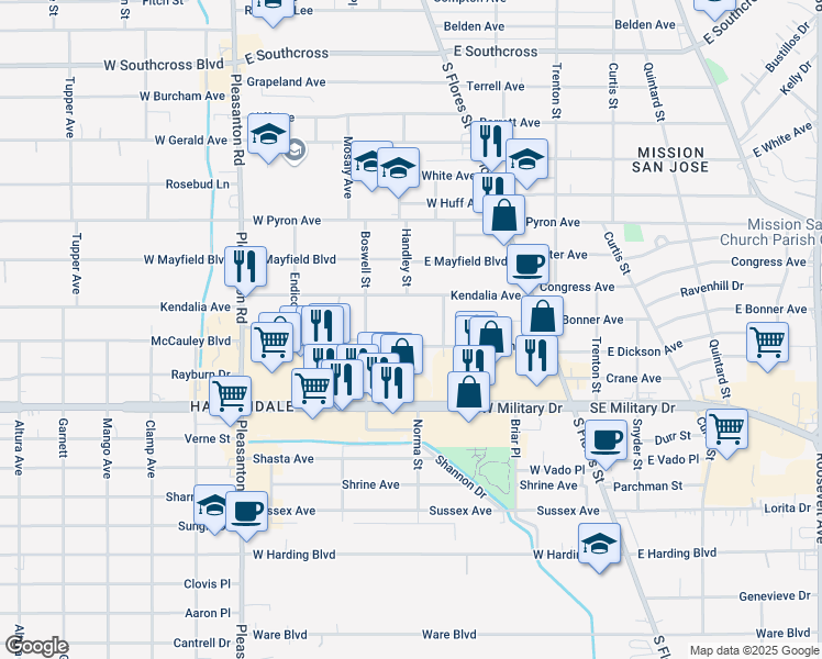 map of restaurants, bars, coffee shops, grocery stores, and more near 247 Kendalia Avenue in San Antonio