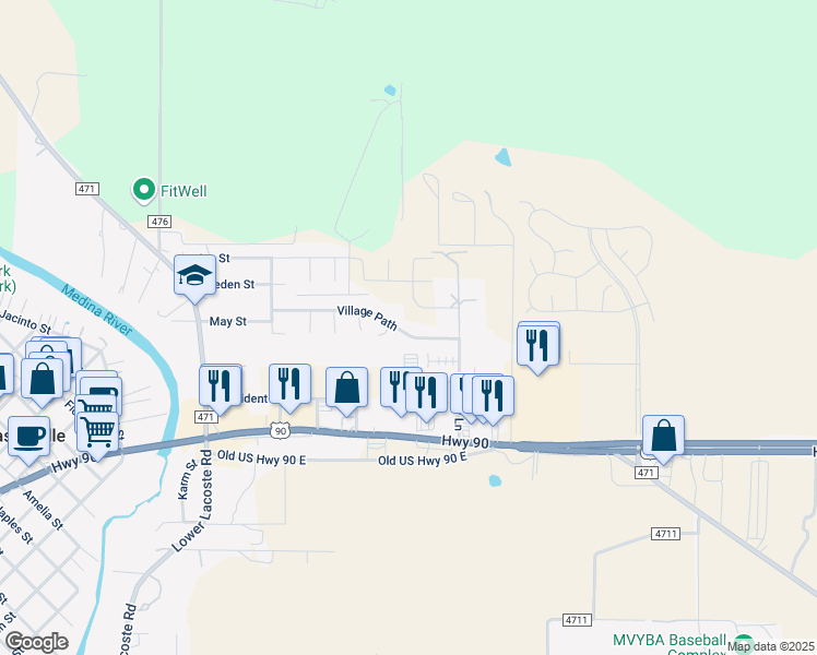 map of restaurants, bars, coffee shops, grocery stores, and more near 135 Village Path in Castroville