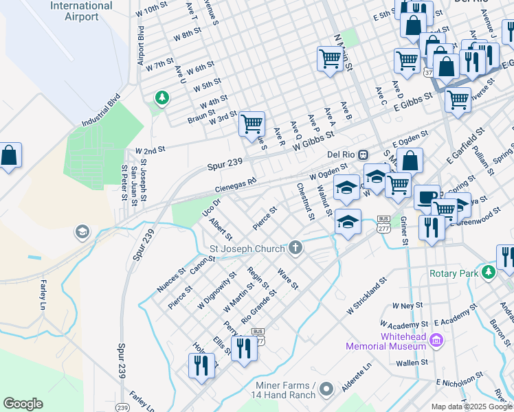 map of restaurants, bars, coffee shops, grocery stores, and more near 198 La Grande Street in Del Rio