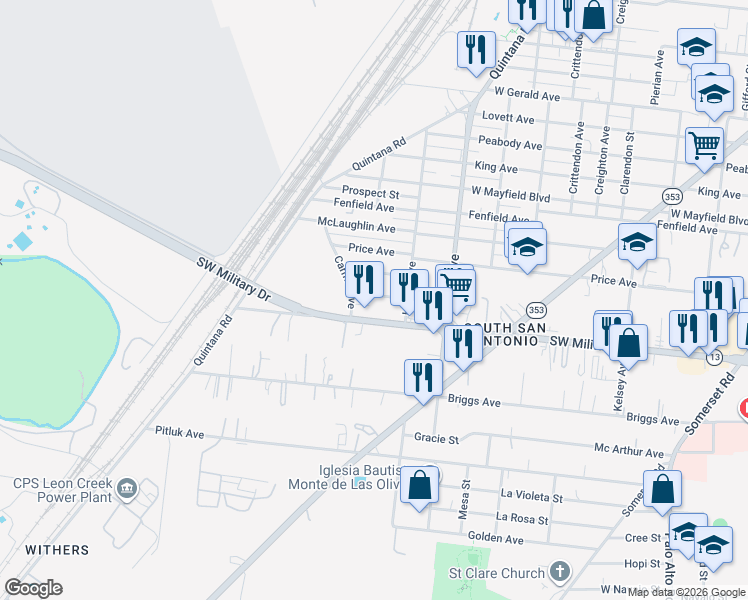 map of restaurants, bars, coffee shops, grocery stores, and more near 134 Fernleaf Avenue in San Antonio