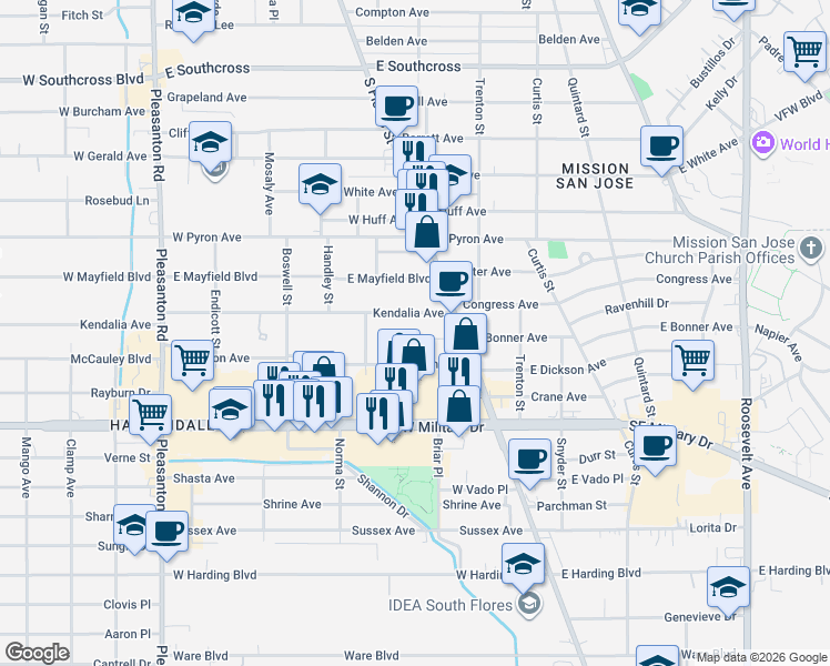 map of restaurants, bars, coffee shops, grocery stores, and more near 156 West Bonner Avenue in San Antonio
