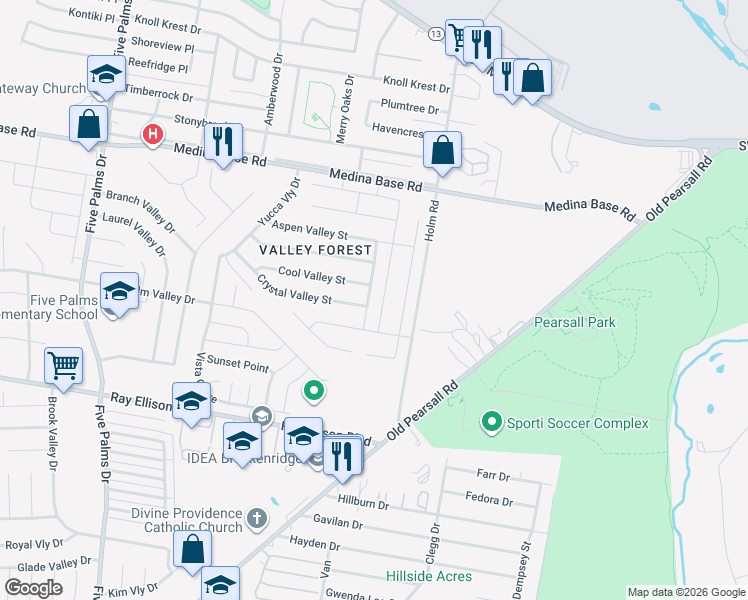 map of restaurants, bars, coffee shops, grocery stores, and more near 7010 Sunset Valley Street in San Antonio