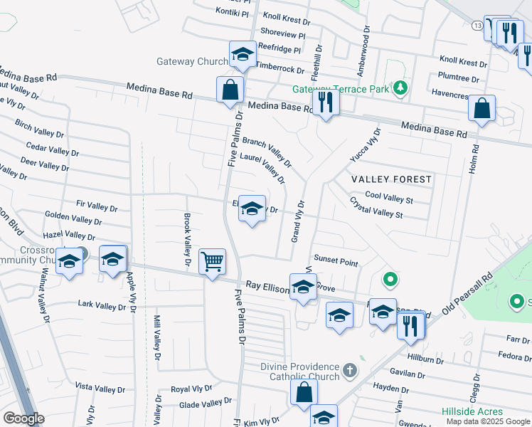 map of restaurants, bars, coffee shops, grocery stores, and more near 7138 Five Palms Drive in San Antonio