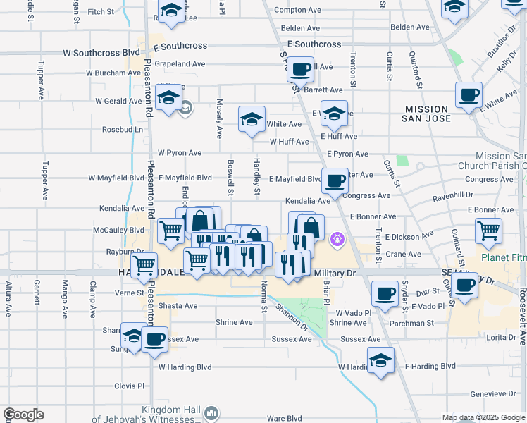 map of restaurants, bars, coffee shops, grocery stores, and more near 247 Kendalia Avenue in San Antonio