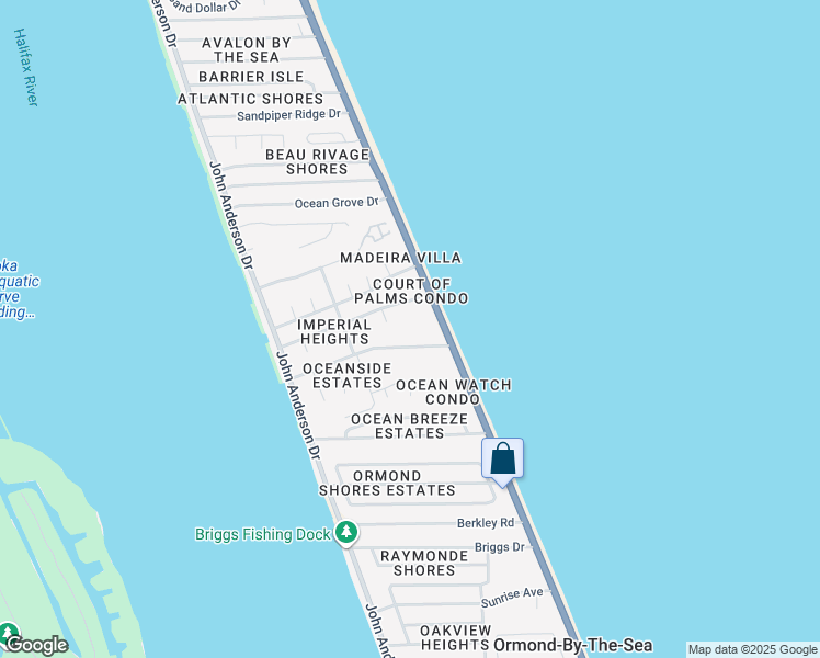 map of restaurants, bars, coffee shops, grocery stores, and more near 15 Sunny Beach Drive in Ormond Beach