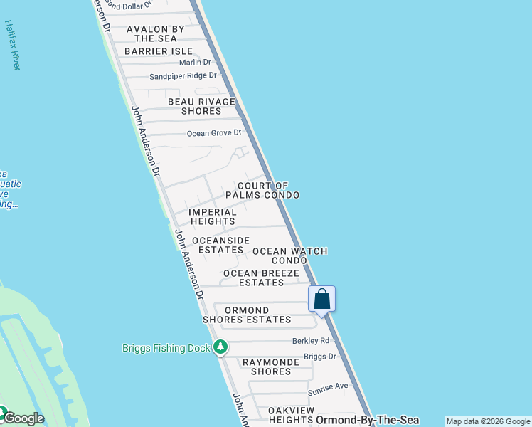 map of restaurants, bars, coffee shops, grocery stores, and more near 2750 Ocean Shore Boulevard in Ormond Beach