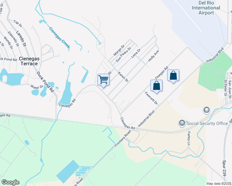 map of restaurants, bars, coffee shops, grocery stores, and more near 115 Holly Avenue in Del Rio