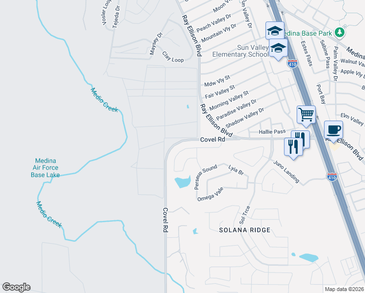 map of restaurants, bars, coffee shops, grocery stores, and more near 7511 Cepheus Park in San Antonio