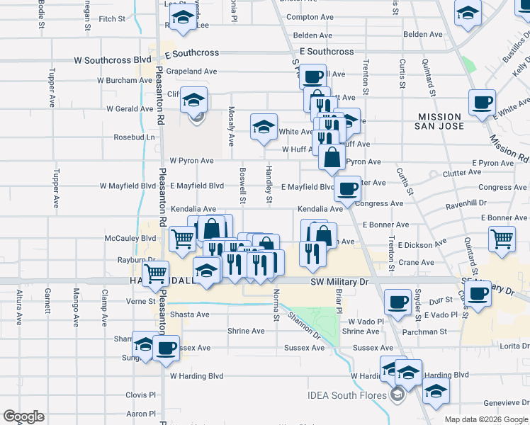 map of restaurants, bars, coffee shops, grocery stores, and more near 231 Kendalia Avenue in San Antonio
