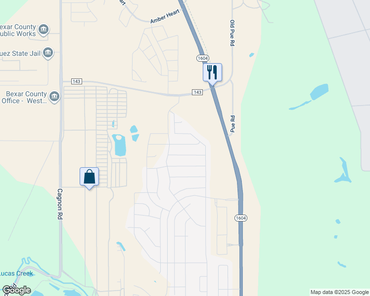 map of restaurants, bars, coffee shops, grocery stores, and more near Farm to Market 143 in San Antonio