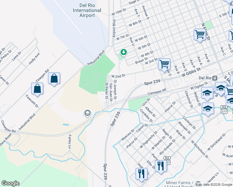 map of restaurants, bars, coffee shops, grocery stores, and more near 304 Saint Joseph Street in Del Rio