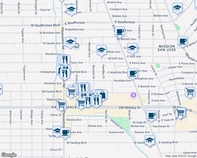 map of restaurants, bars, coffee shops, grocery stores, and more near 247 Kendalia Avenue in San Antonio