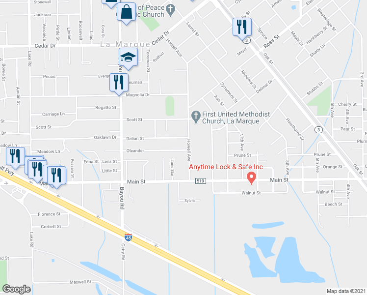 map of restaurants, bars, coffee shops, grocery stores, and more near in Texas City
