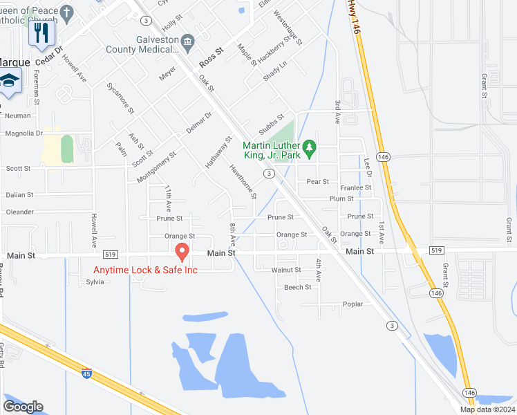 map of restaurants, bars, coffee shops, grocery stores, and more near 2005 Hawthorne Street in La Marque