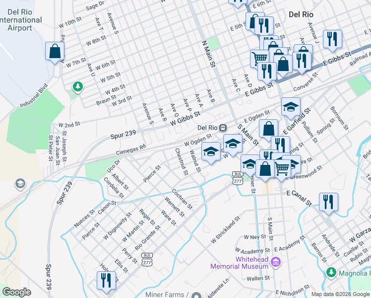 map of restaurants, bars, coffee shops, grocery stores, and more near 101 Chestnut Street in Del Rio