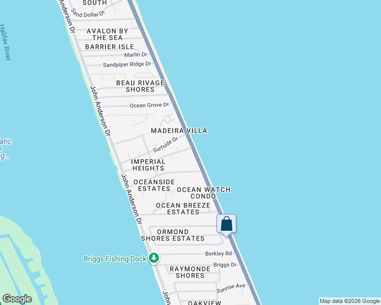 map of restaurants, bars, coffee shops, grocery stores, and more near 2760 Ocean Shore Boulevard in Ormond Beach