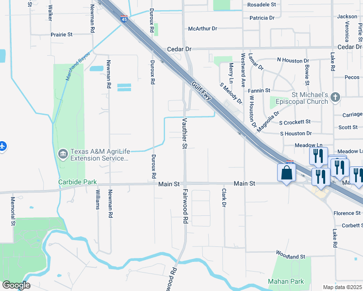map of restaurants, bars, coffee shops, grocery stores, and more near 1614 Vauthier Street in La Marque