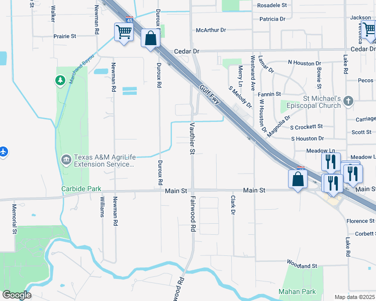 map of restaurants, bars, coffee shops, grocery stores, and more near 1614 Vauthier Street in La Marque
