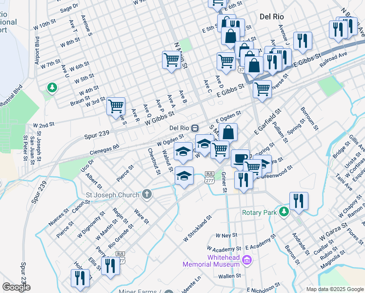 map of restaurants, bars, coffee shops, grocery stores, and more near 216 Pierce St in Del Rio