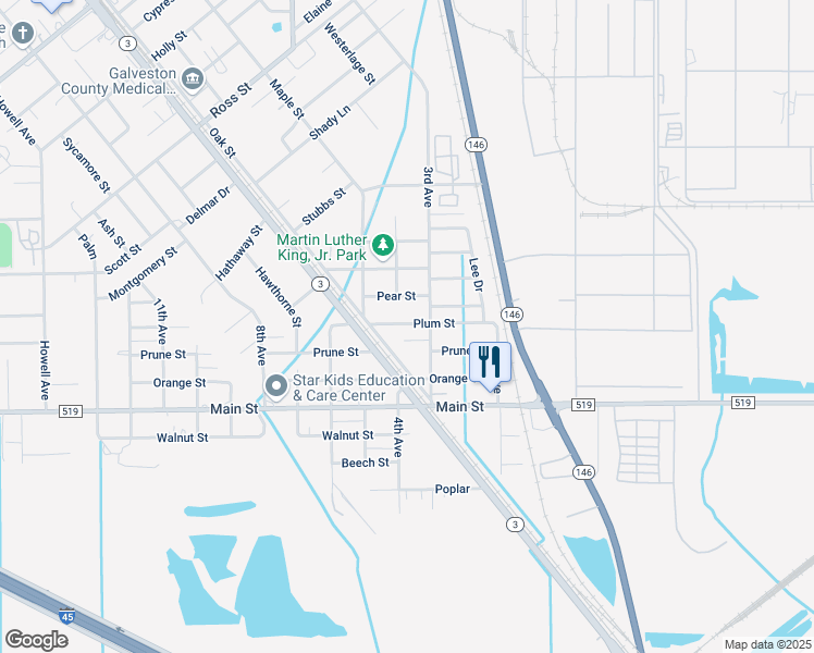 map of restaurants, bars, coffee shops, grocery stores, and more near 317 Plum Street in La Marque