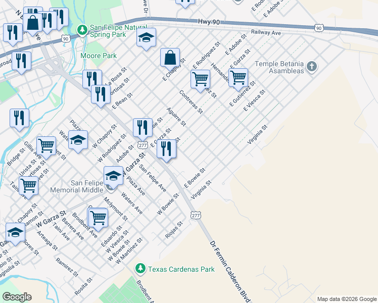 map of restaurants, bars, coffee shops, grocery stores, and more near 205 E Gutierrez St in Del Rio