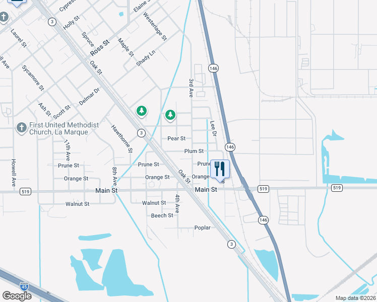 map of restaurants, bars, coffee shops, grocery stores, and more near 304 Plum Street in La Marque