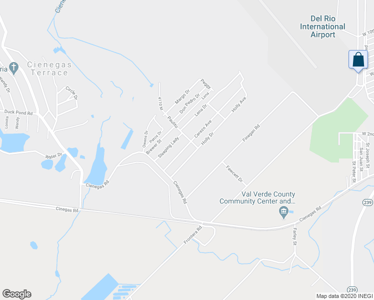 map of restaurants, bars, coffee shops, grocery stores, and more near 125 Cerezo Avenue in Del Rio