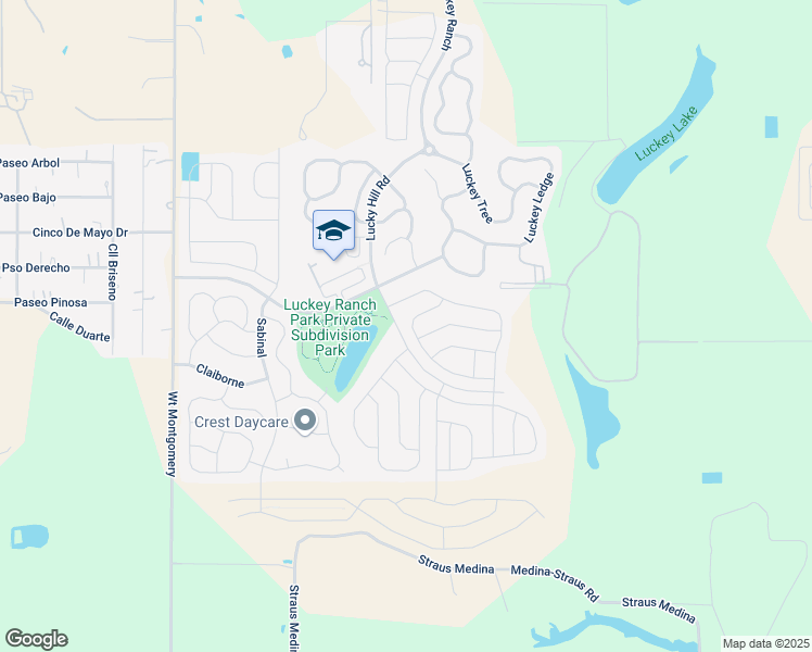 map of restaurants, bars, coffee shops, grocery stores, and more near 6901 Lucky Hill Road in San Antonio