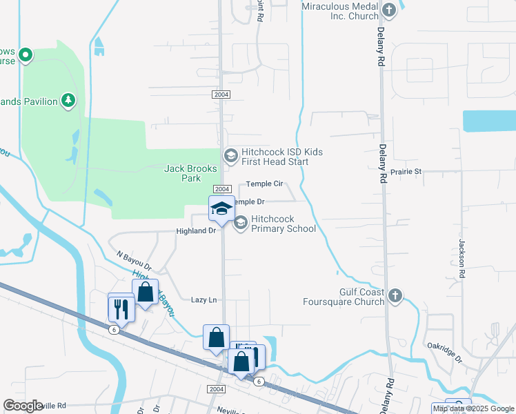 map of restaurants, bars, coffee shops, grocery stores, and more near 809 Temple Drive in Hitchcock