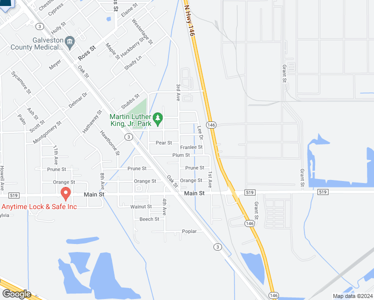 map of restaurants, bars, coffee shops, grocery stores, and more near 225 Franlee Street in La Marque