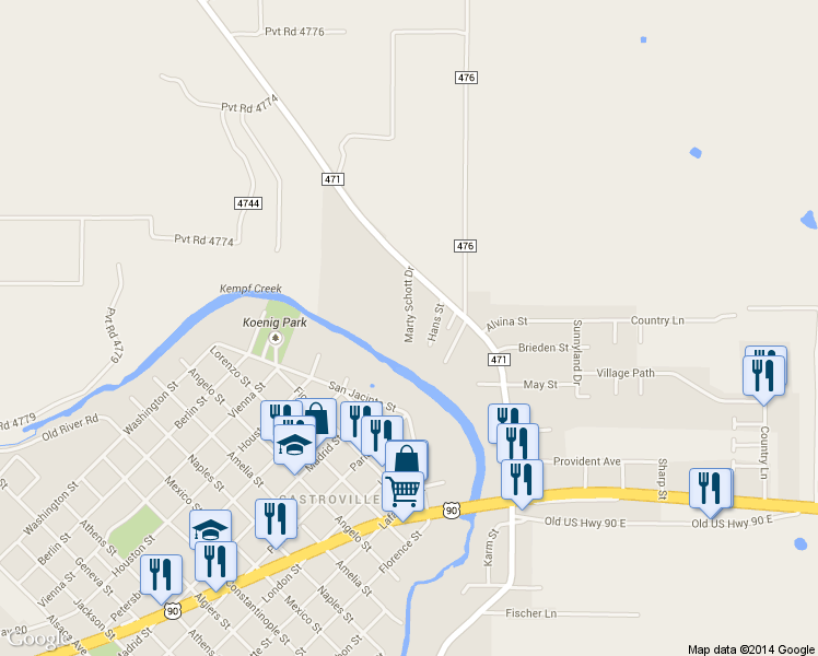 map of restaurants, bars, coffee shops, grocery stores, and more near 110 Marty Schott Drive in Castroville