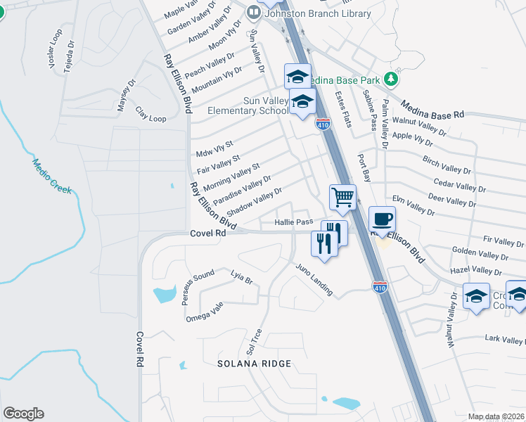 map of restaurants, bars, coffee shops, grocery stores, and more near 219 Hallie Cove in San Antonio