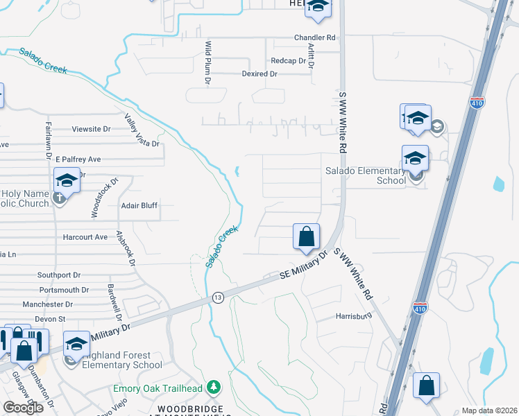map of restaurants, bars, coffee shops, grocery stores, and more near 3615 South WW White Road in San Antonio