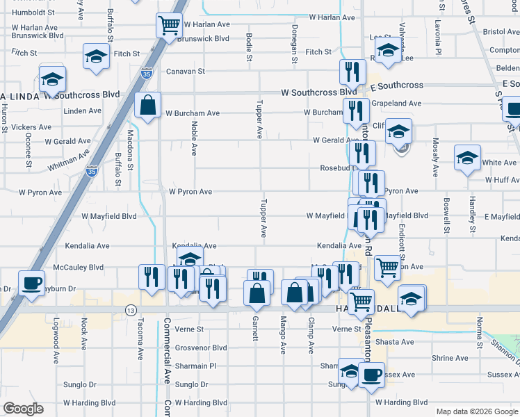 map of restaurants, bars, coffee shops, grocery stores, and more near 806 West Pyron Avenue in San Antonio