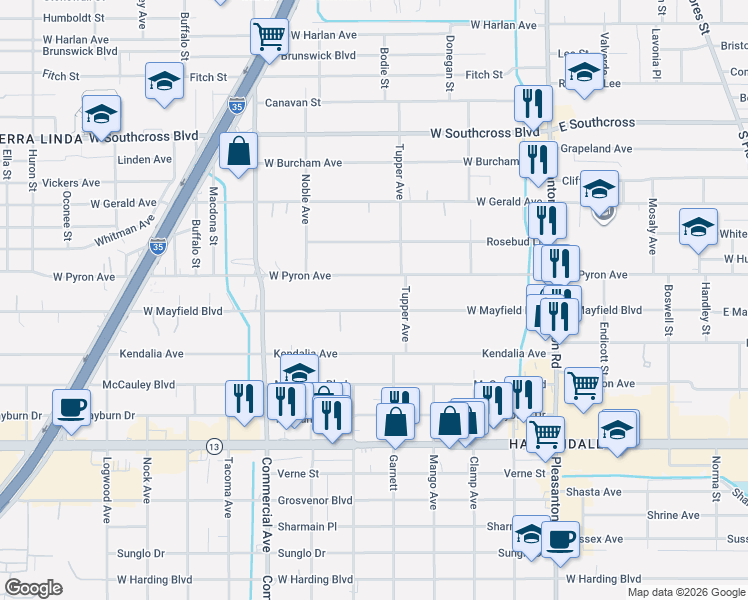 map of restaurants, bars, coffee shops, grocery stores, and more near 806 West Pyron Avenue in San Antonio