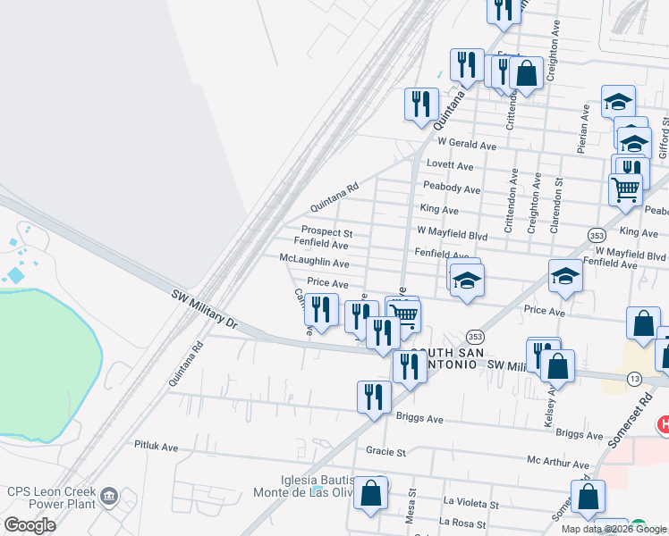 map of restaurants, bars, coffee shops, grocery stores, and more near 643 Mclaughlin Avenue in San Antonio