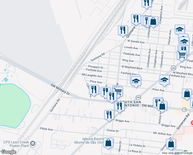 map of restaurants, bars, coffee shops, grocery stores, and more near 643 Mclaughlin Avenue in San Antonio