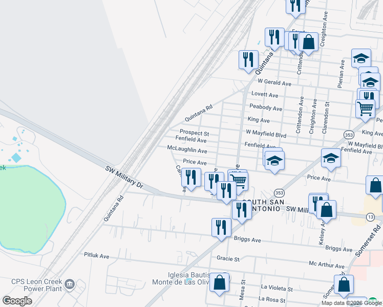 map of restaurants, bars, coffee shops, grocery stores, and more near 643 Mclaughlin Avenue in San Antonio