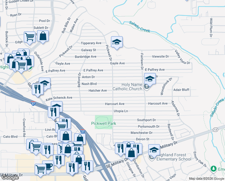 map of restaurants, bars, coffee shops, grocery stores, and more near 298 Hatcher Avenue in San Antonio