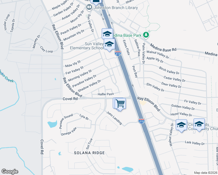 map of restaurants, bars, coffee shops, grocery stores, and more near 7114 Hallie Circle in San Antonio