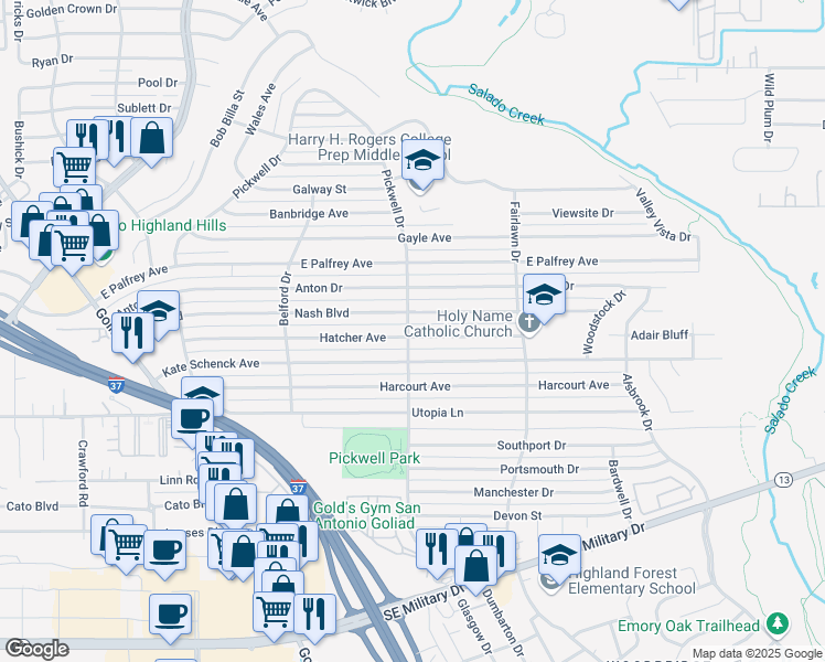 map of restaurants, bars, coffee shops, grocery stores, and more near 303 Hatcher Avenue in San Antonio